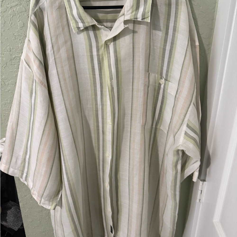 Linen Striped Green and White Men's Shirt